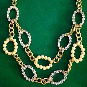Gold, crystal and pearl necklace, double strand like new
